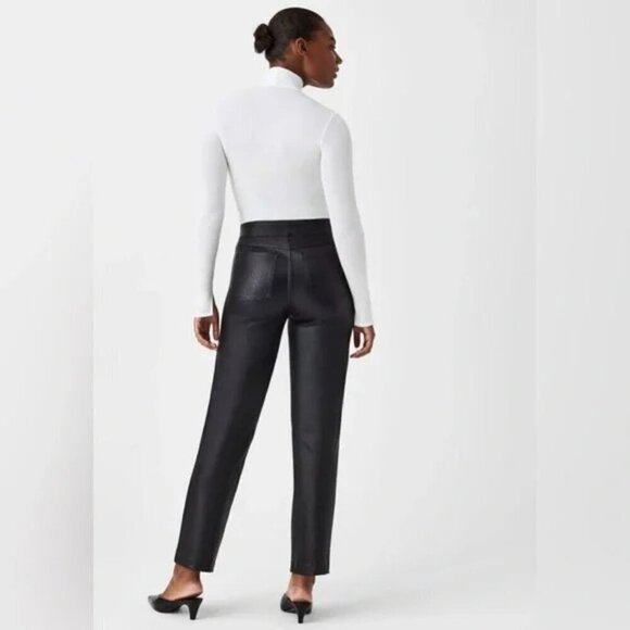 Spanx Faux Vegan Leather Slim Straight Pants in Luxe Black Sz Small 20528R - Picture 2 of 13